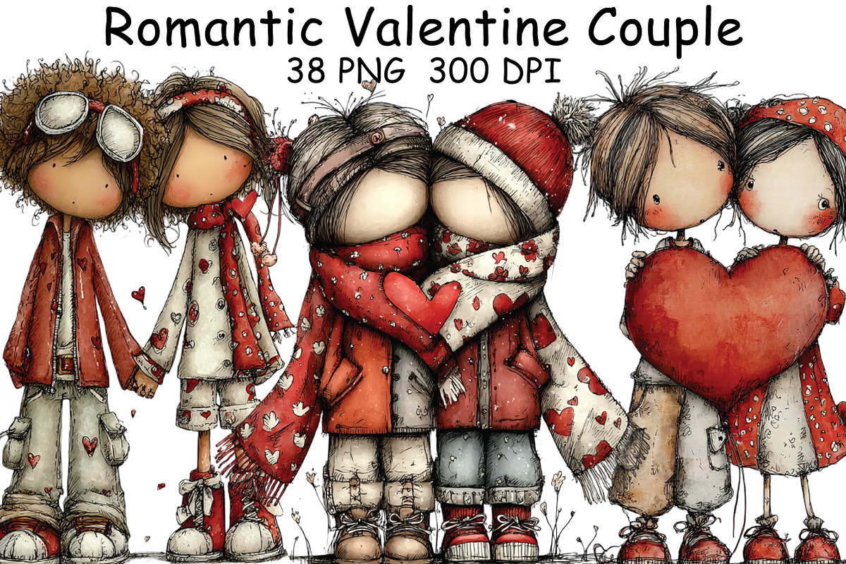 Romantic Valentine Couple Clipart, an Illustration by CraftArtStudio (Photo 1 of 6)