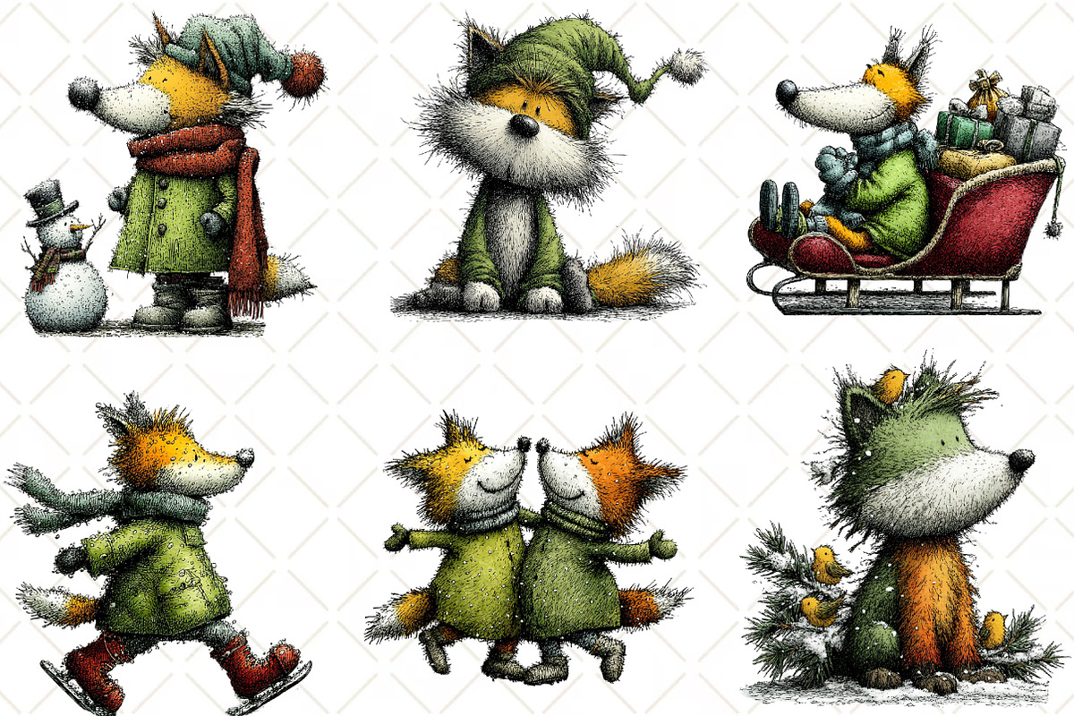 Whimsical Christmas Fox Clipart, an Illustration by Black Bird Studio (Photo 2 of 6)