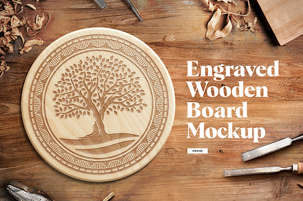 Engraved Wooden Board Mockups, a Merchandise Mockup by rebrandy
