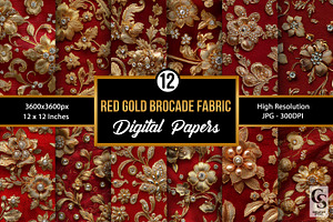 Red and Gold Brocade Fabric Pattern, a Pattern Graphic by Creative Store