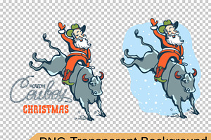 Christmas Santa Cowboy Driving Bull