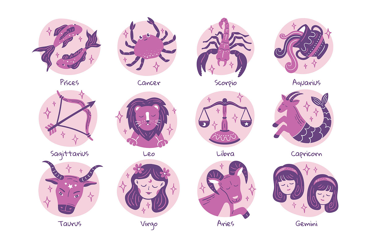 12 Zodiac Signs Illustration Set, an Illustration by DesignerCandies (Photo 2 of 3)