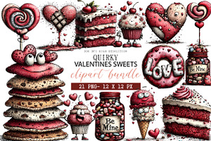 Quirky Valentines Sweets Clipart, an Illustration by DreamArtGraphic
