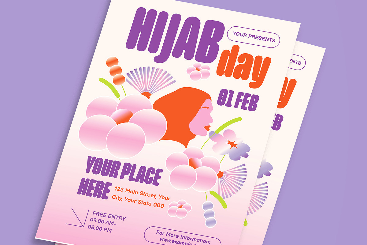 Pink Y2K World Hijab Day Flyer Set, a Flyer Template by graphicook