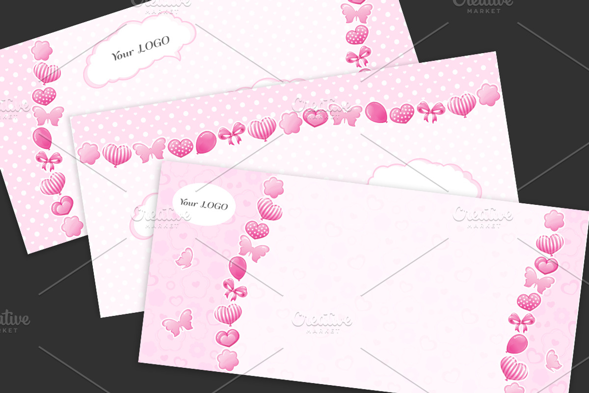 SET / 5 / Child pink templates, a Decorative Illustration by Nadin_Lebedeva (Photo 2 of 7)
