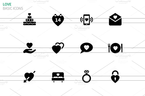 Love Icons On White
