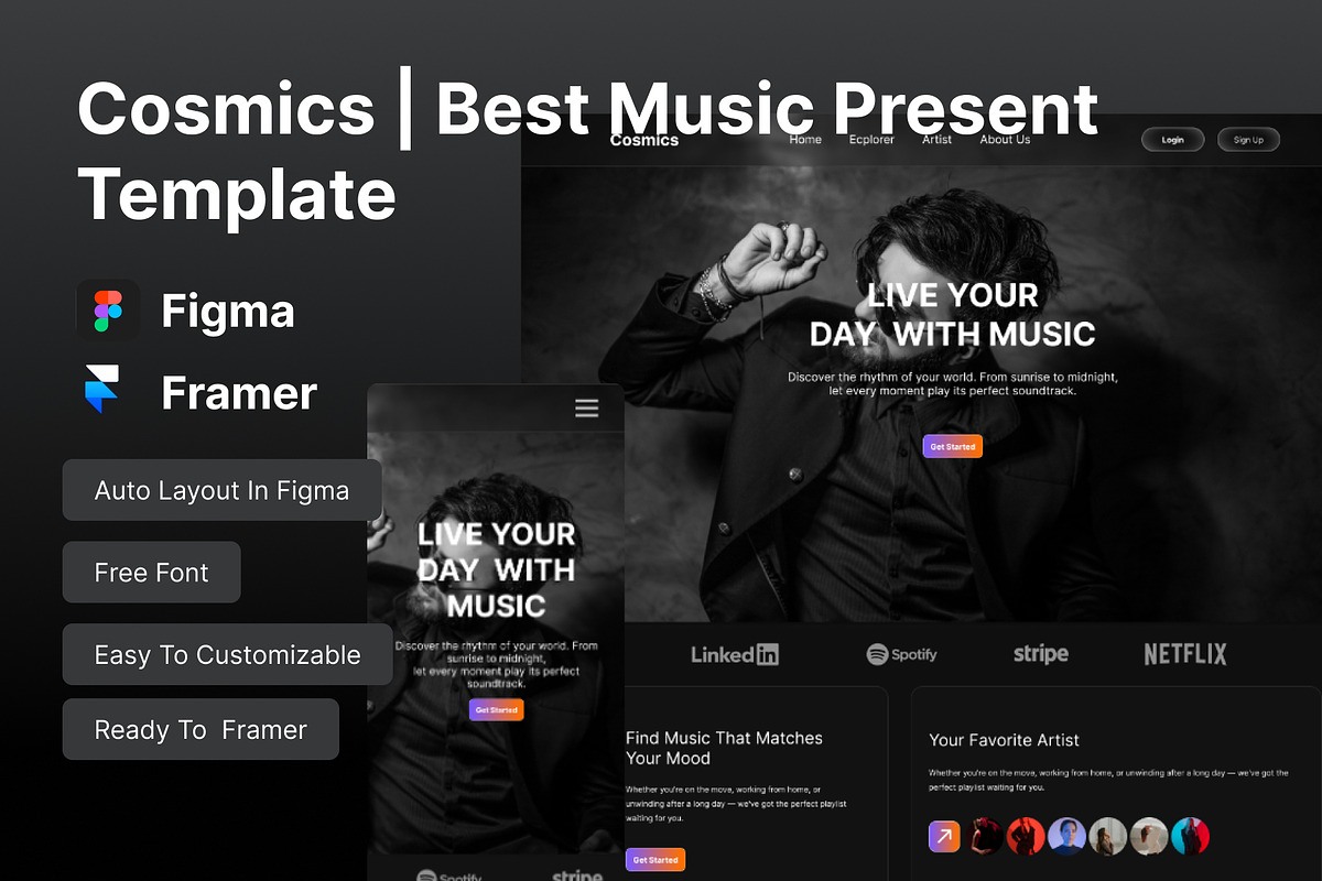 Cosmics | Best Music Present Framer, an UI Kit Template by Pixel Blend (Photo 1 of 6)