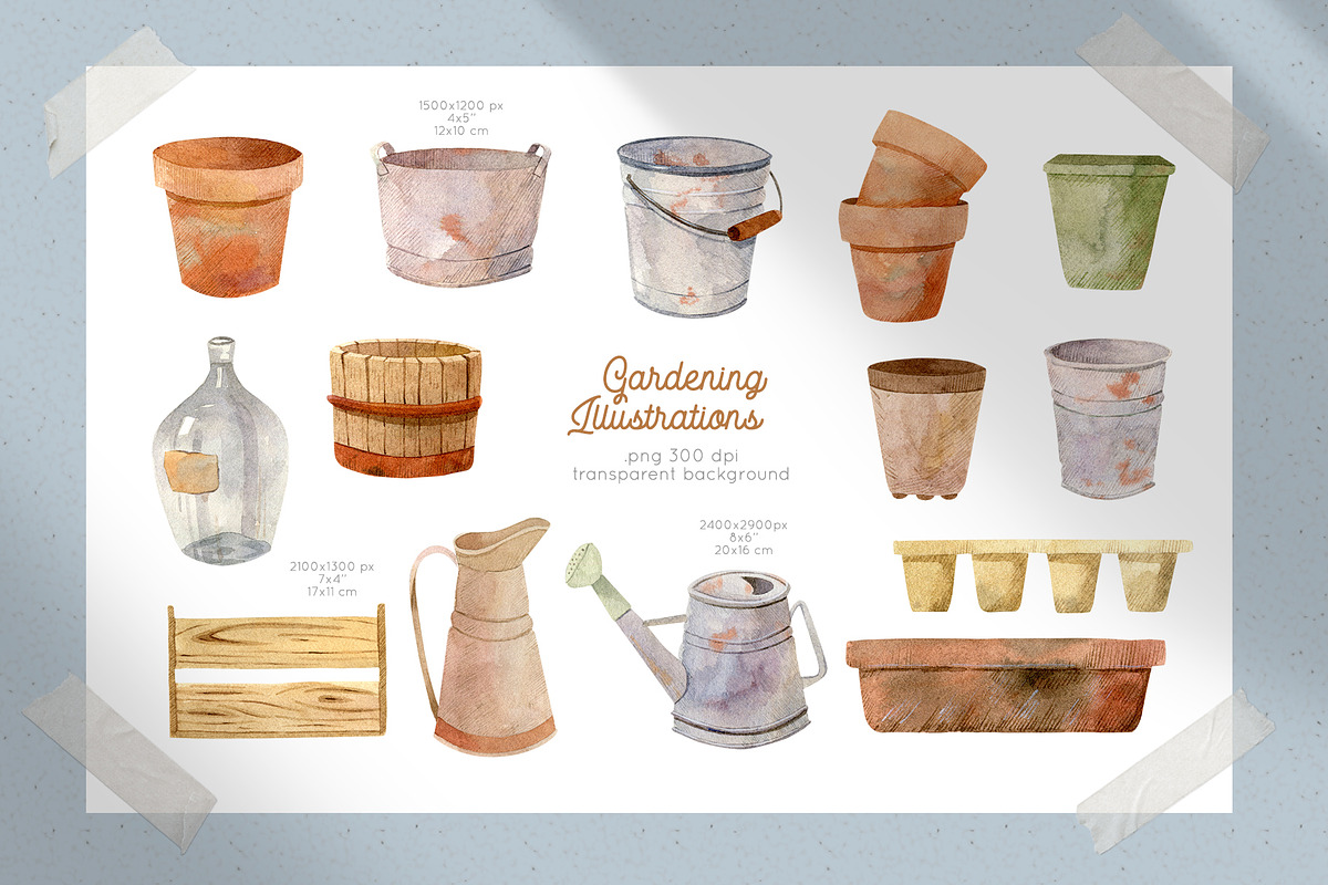 Gardening Tools Clipart, a Decorative Illustration by Julia M. Watercolor (Photo 2 of 11)