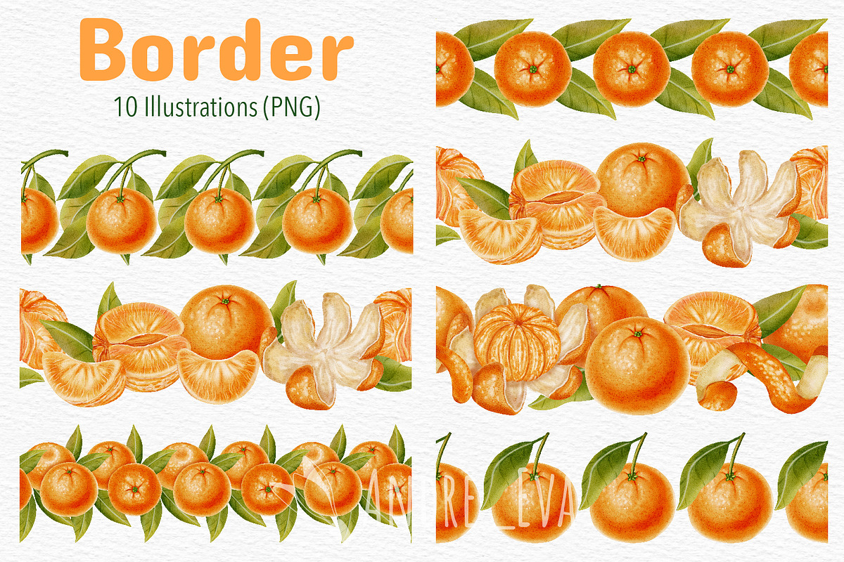 Tangerines — Watercolor Illustration, a Food Illustration by Andre_Eva (Photo 8 of 11)