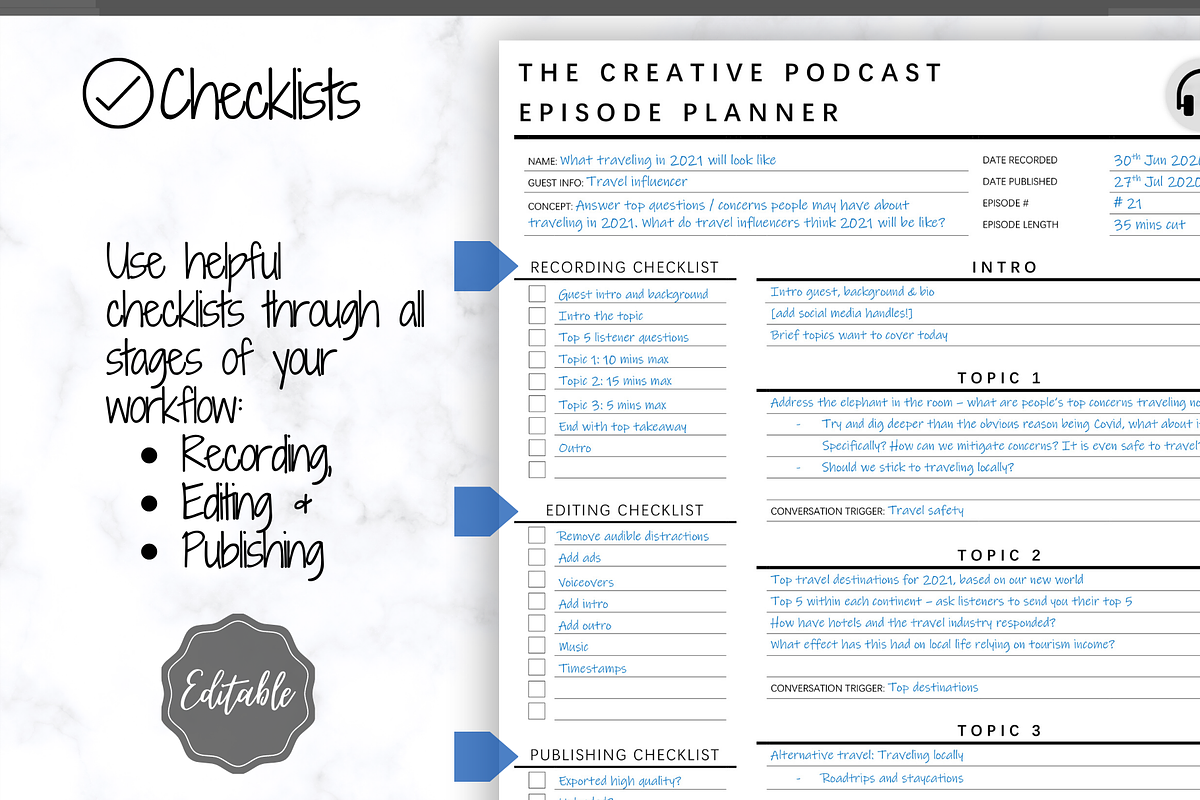 Editable PODCAST Planner Bundle Pack, a Templates & Theme by Templatables (Photo 4 of 9)