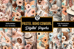 Pastel Boho Cowgirl Digital Papers