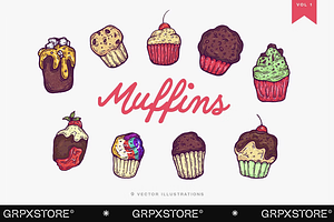 9 Vector Muffins And Cupcakes