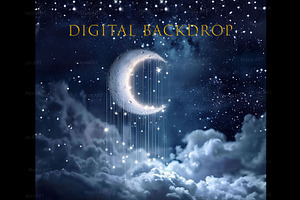 Digital Backdrop,Night Moon Backdrop