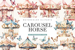 Watercolor Carousel Horse Clipart