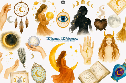wiccan clipart mystical elements set, a Decorative Illustration by Patishop Art