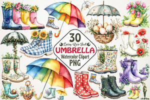 Spring Rain Boots and Umbrella Set, an Illustration by RobertsArt