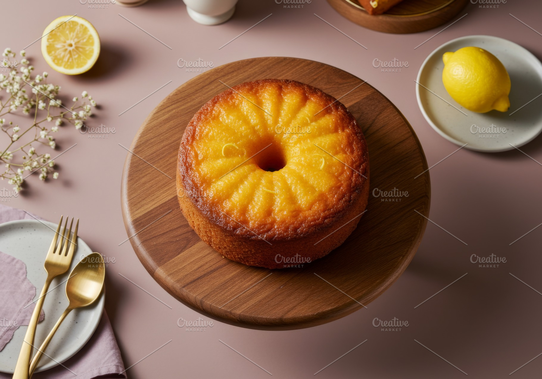 Golden lemon bundt cake with zest on, a Food & Drink Photo by professorinc