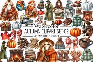 Watercolor Autumn Clipart-02, an Illustration by Libby Wishes