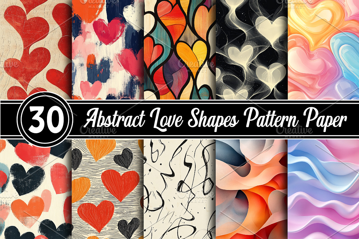 Abstract Love Shapes Pattern Paper, an Illustration by RobertsArt (Photo 1 of 5)