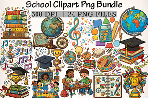 School Clipart PNG Bundle, a Transportation Illustration by Digital Artistic99