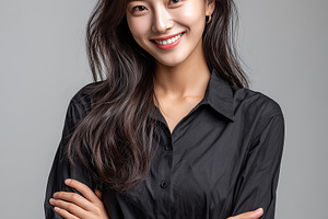 Smiling young Korean woman in black, a Person Photo by MistyDay