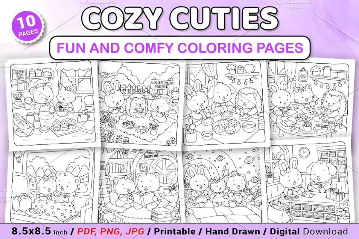 Cozy Cuties Fun and Comfy Coloring, a Decorative Illustration by Coco Bloom (Photo 1 of 4)