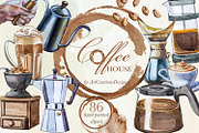 Hand Painted Coffee House Clipart, a Food Illustration by ArtCreationsDesign (Thumbnail 1 of 9)