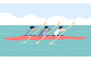 Business kayak teamwork. Office, a Person Illustration by LadadikArt