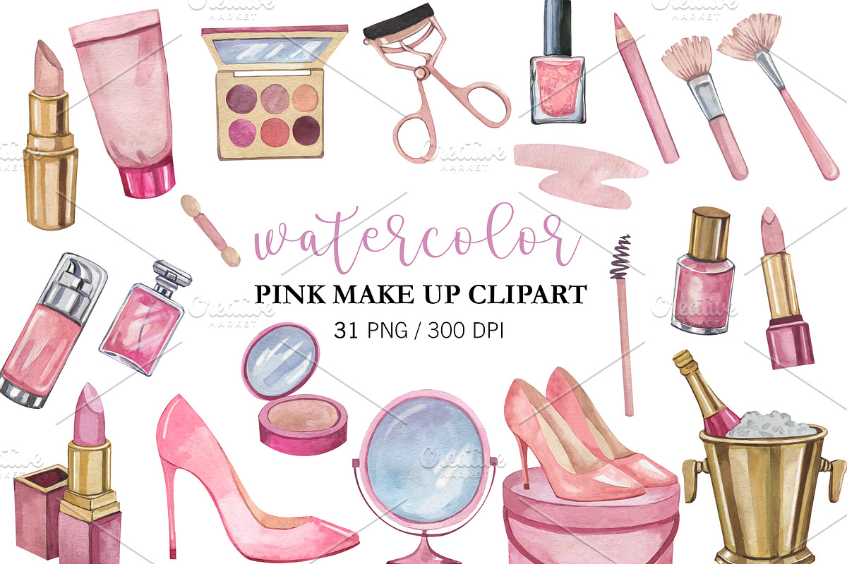 Watercolor Pink Make up Clipart, PNG, a Healthcare Illustration by PatternPalette (Photo 1 of 2)