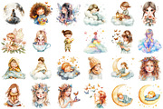 Watercolor Dreamy Fantasy Kids Clipa, an Illustration by designcity5 (Thumbnail 2 of 5)