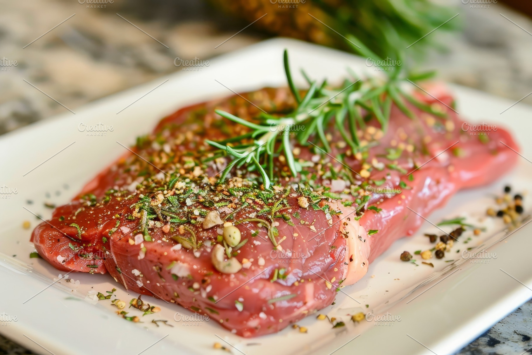 A top round steak seasoned with herb, a Photo by Iftikhar Alam