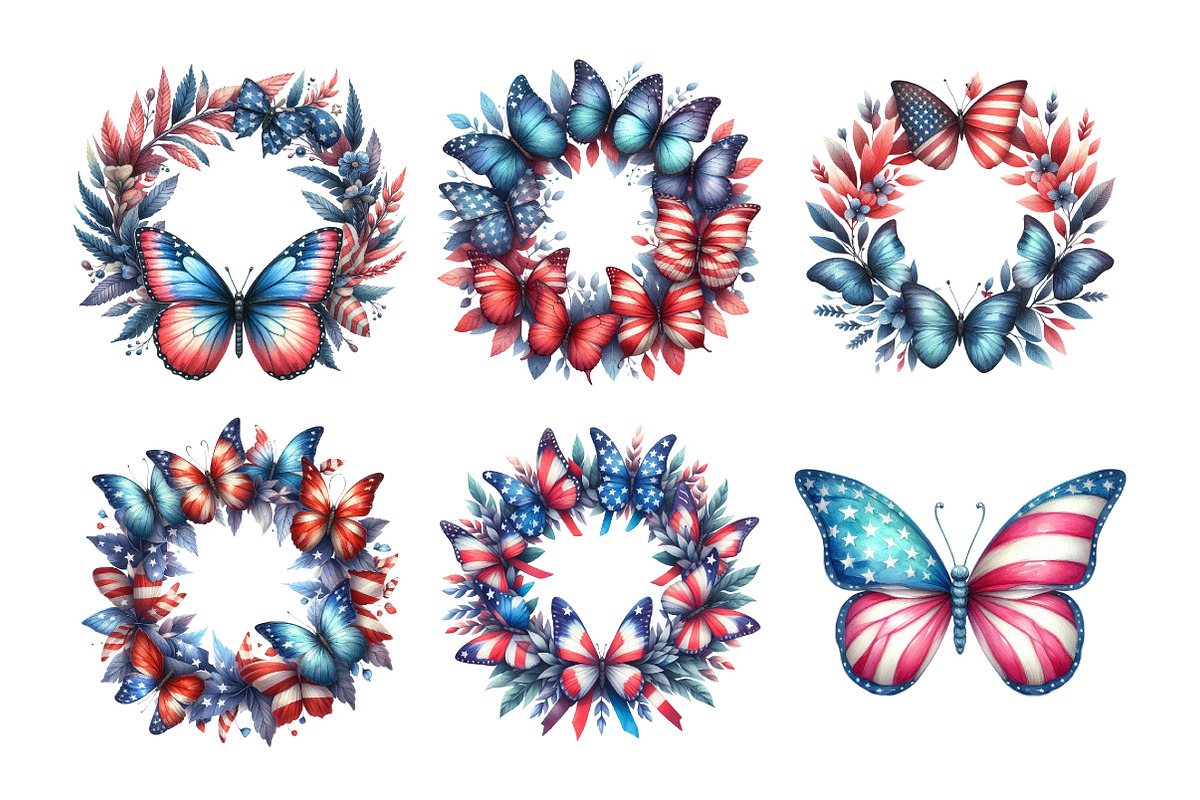 4th of July Butterfly Wreath Bundle, an Illustration by Daily.Designs (Photo 2 of 5)