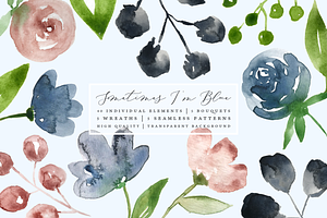I'm Blue Watercolor Flowers Clip Art