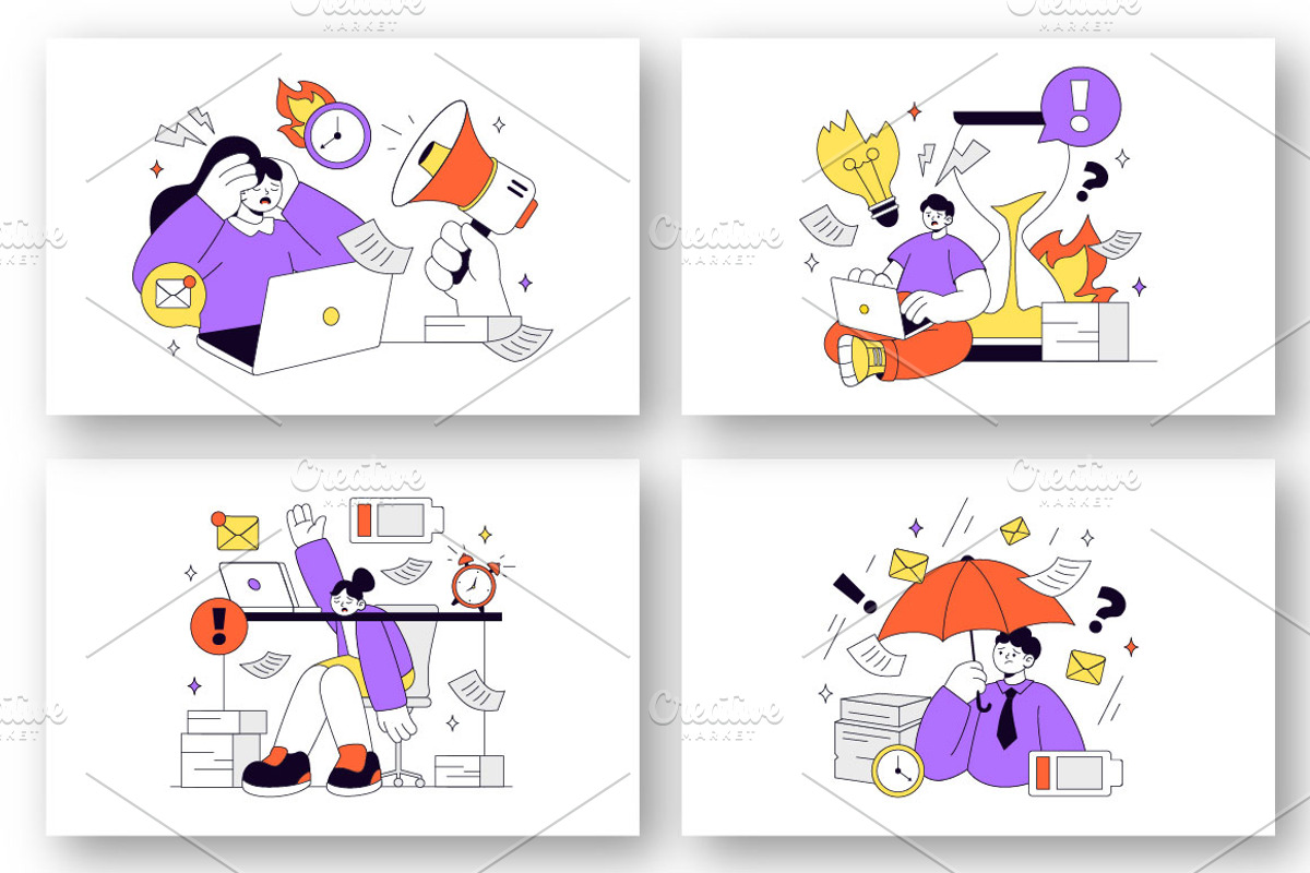 10 Work Burnout Illustration, a Person Illustration by denayunebgt (Photo 3 of 4)