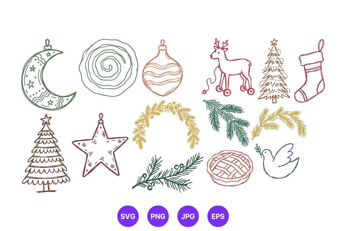 Christmas Hand Drawn Folk Art Set, a Seasonal Illustration by designvectx (Photo 3 of 10)