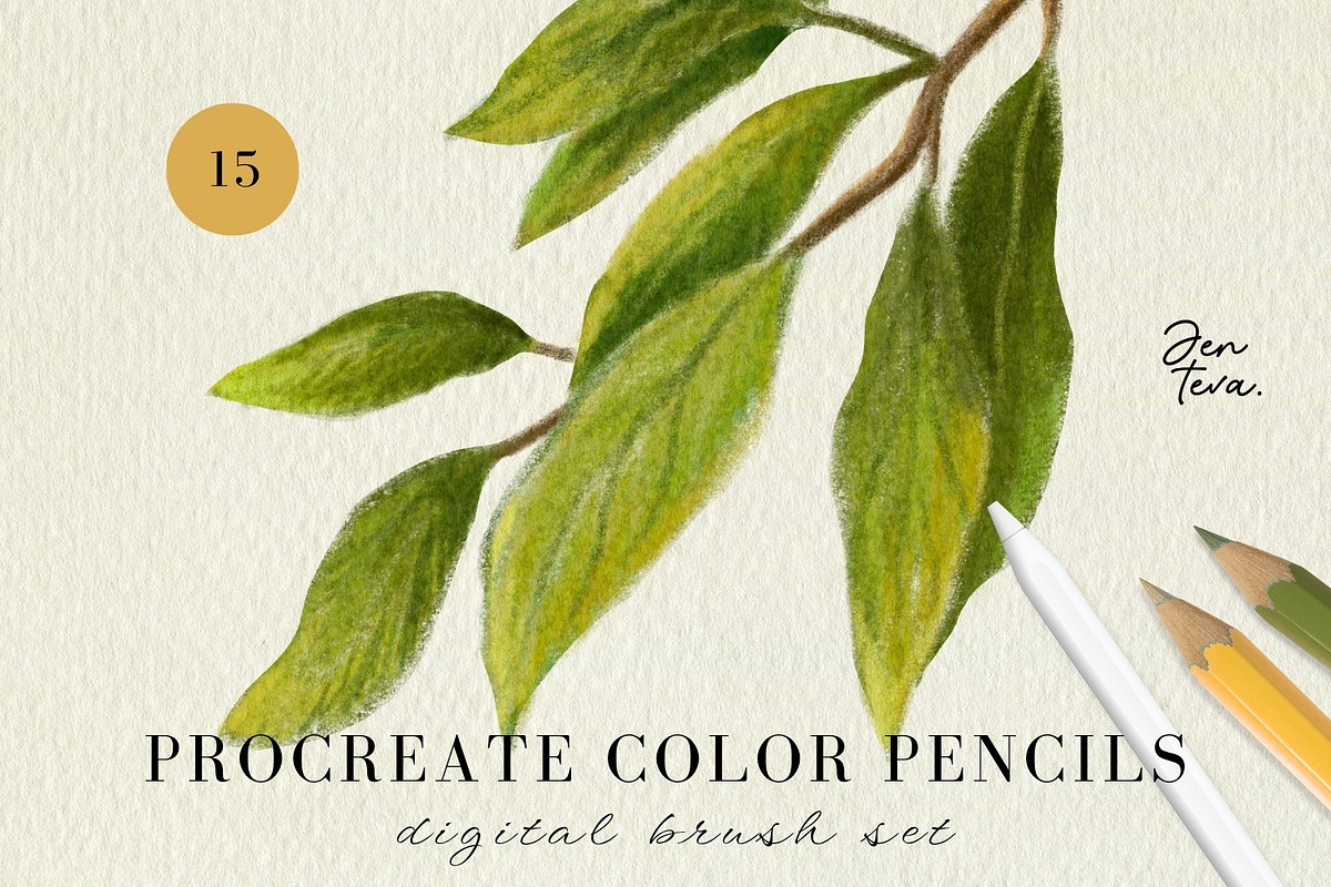 15 Procreate Color Pencils Brush Set, a Brush Add-On by Jenteva Art (Photo 1 of 16)