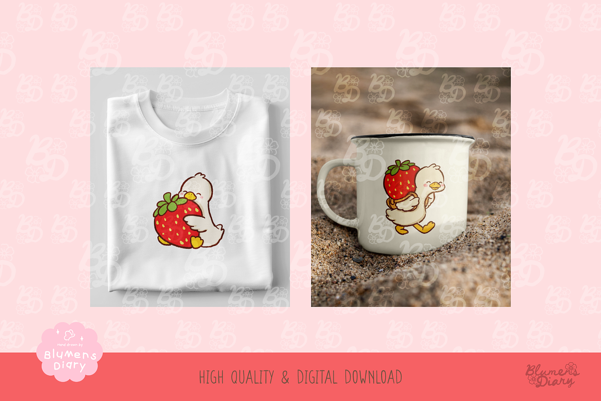 Sweet Strawberry Goose Clipart, an Animal Illustration by Blumensdiary (Photo 4 of 6)