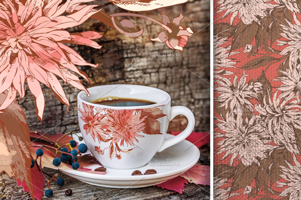 Vintage Dahlias Set, a Pattern Graphic by Marina Grau (Photo 1 of 5)