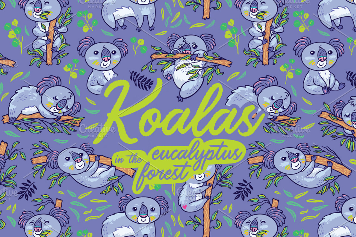 Koalas in the eucalyptus forest, a Pattern Graphic by PenguinHouse