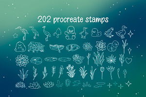 200 Procreate Kawaii Pond Stamps