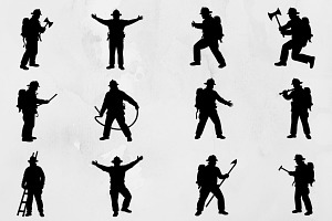 Firefighter Silhouettes SVG, a Work Illustration by newminddesign