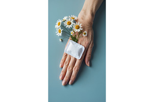 Close-up of a hand with chamomile, an Illustration by tilialucida