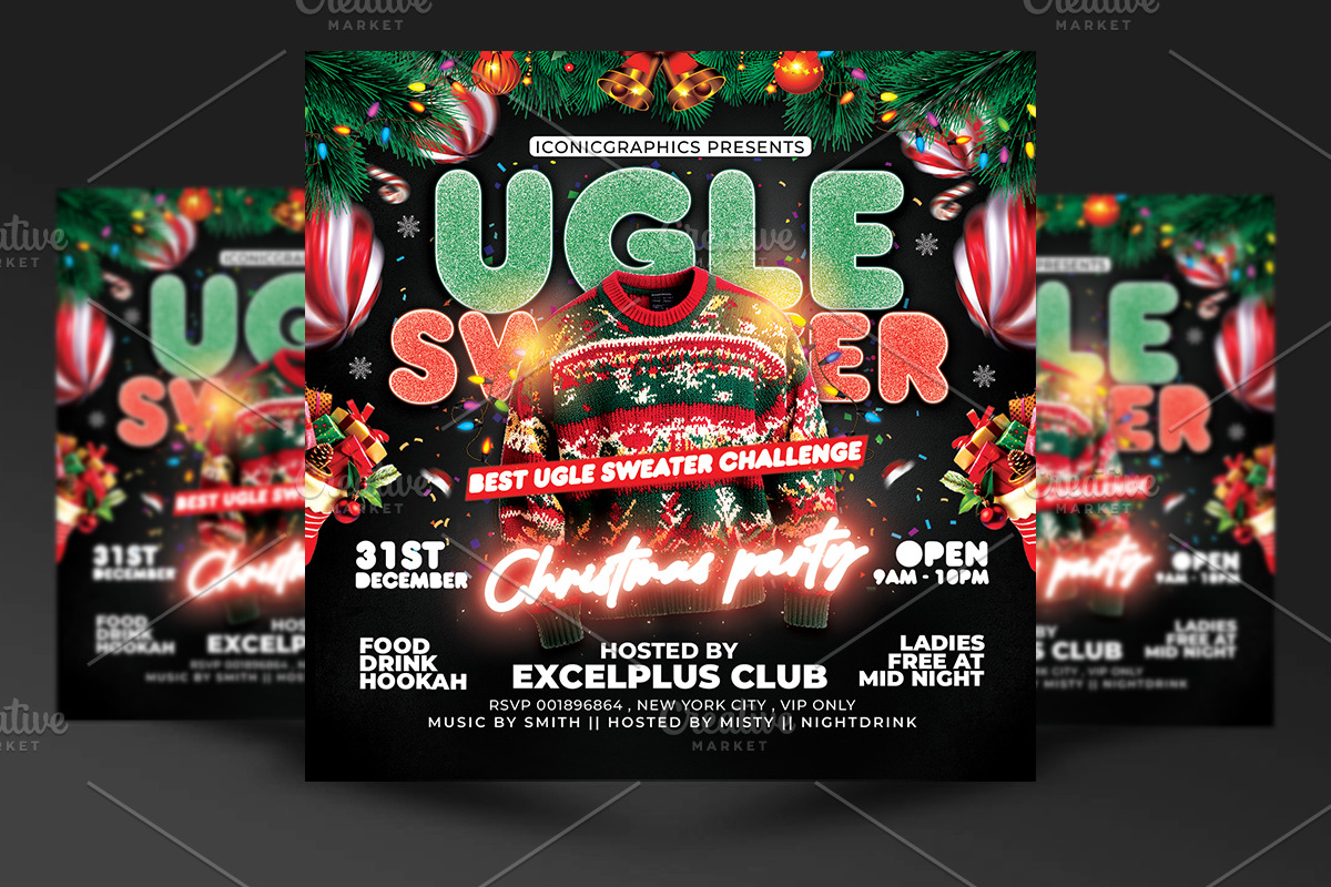 Christmas Ugle Sweater Party Flyer, a Flyer Template by RTXdesinger99 (Photo 1 of 3)