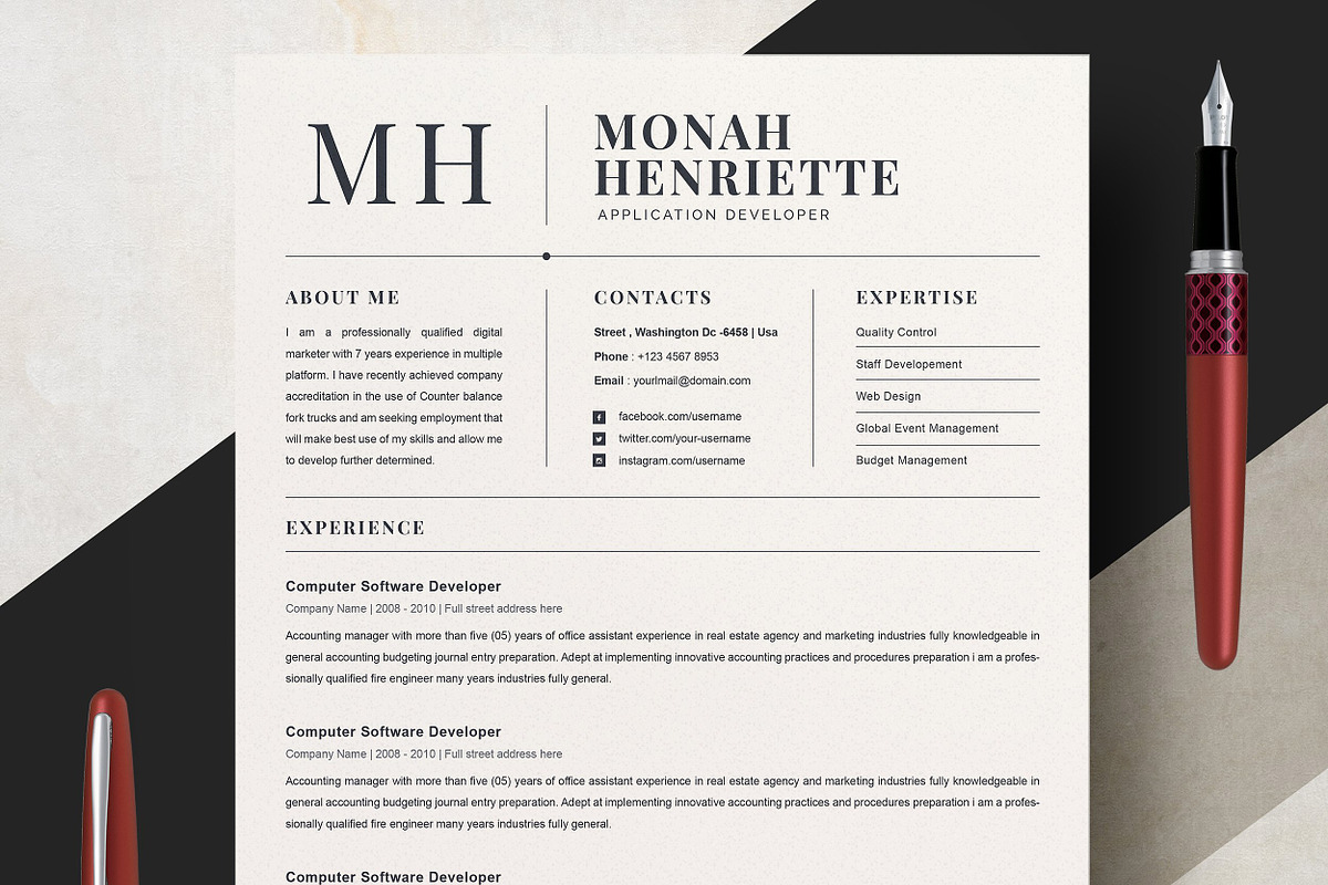 Resume/CV Bundle | 200+ for $29, a Resume Template by ResumeInventor (Photo 8 of 207)