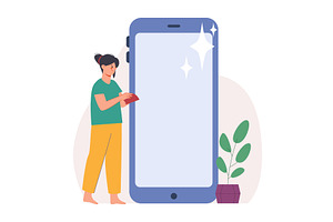 Young girl clean smartphone screen, a Technology Illustration by LadadikArt