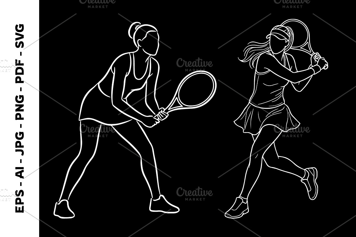 Woman Playing Tennis Line Art, an Object Graphic by nandinigraphics (Photo 6 of 7)