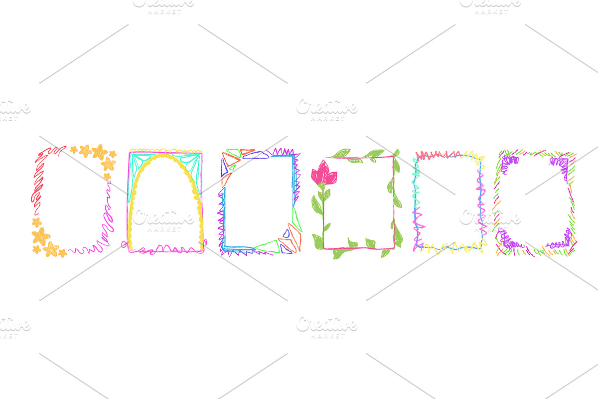 Colorful kid drawn frame borders, an Illustration by art PVP - market