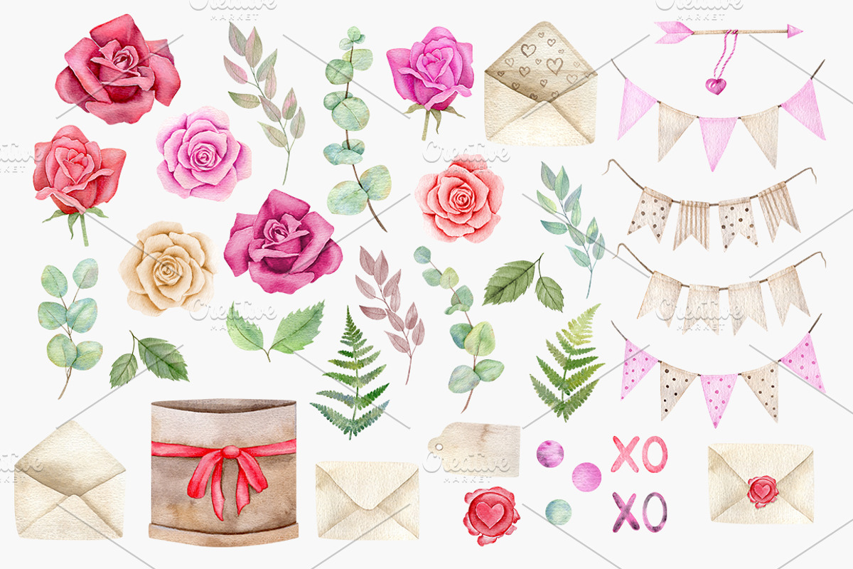Valentine Day clipart Watercolor set, a Texture Illustration by Daryartsy (Photo 5 of 10)