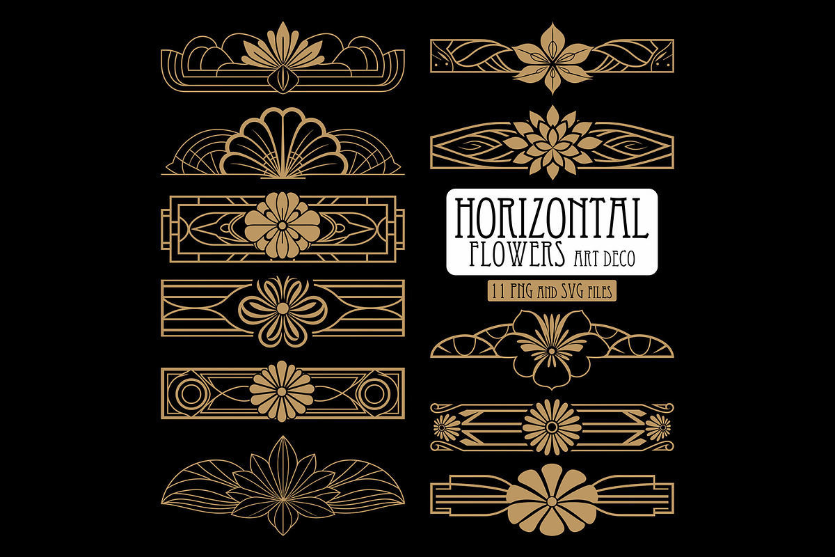 11 Art Deco Horizontal Flowers, a Decorative Illustration by Stanislav Kharchevskyi (Photo 1 of 3)