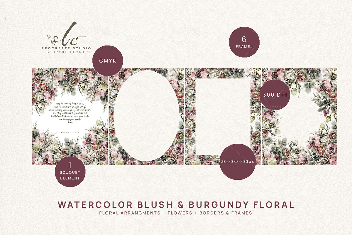 Blush & Burgundy Watercolor Flowers, a Texture Illustration by slowlivecreate (Photo 2 of 6)